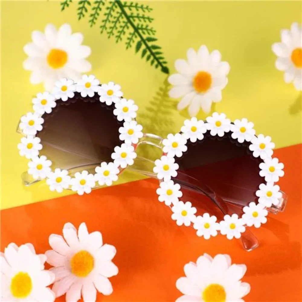 3 Packs Retro Daisy Sunglasses for Women Flower Round Disco Sunglasses Floral